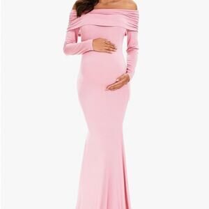 Glampunch Off Shoulders Maternity Dress Long Sleeve Ruched Maternity Gown Baby S
